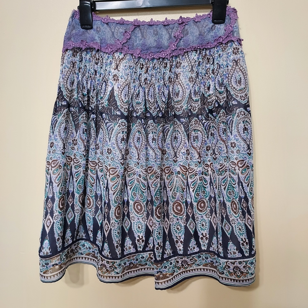 Fun Paisley A-Line Skirt Purple & Blue Mixed Print Boho Festival Gypsy Hippie